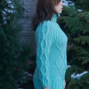 Women's wool sweater Green Knit Wool Alpaca Fashion Warm Soft Casual Sweater image 4