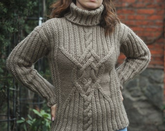 Women's wool sweater Cable knitted sweater turtleneck sweater Wool Pullover