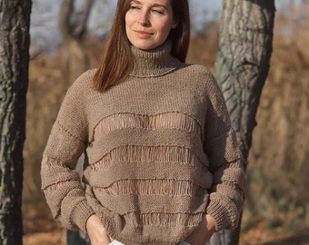 Alpaca sweater Thumb Hole sweater Womens sweater Womens pullover Turtleneck sweater wool sweater