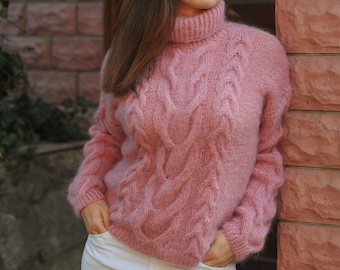 Mohair Sweater Pink turtleneck sweater Womens sweater Wool sweater