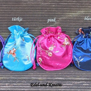 Geschenkverpackung Seidentasche,Beutel aus Stoff,Schmuckbeutel,Verpackung,blau,Tasche für Rosenkranz,blau,einpacken,Etui,bunte Säckchen,pink