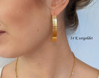 lange ausgefallene Ohrringe Gold,Creole 5cm lang,Goldplatte,Goldstäbe,gebogen,eckige Hängeohrring,Goldohrring Edelstahl,hypoallergen,Trend