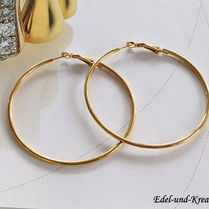 Gold hoop earrings 3 cm, 4 cm, 5 cm, 6 cm, gold-plated stainless steel, large hoop earrings, eyelets, trendy, large gold-plated hoop earrings, XXL, gold ring, hypoallergenic