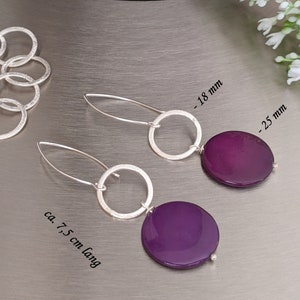 pendientes morados de plata, 75 mm de largo, anillos de plata, violeta, ganchos para las orejas de plata 925, anillo de plata cepillado mate, inusual, pendientes de piedras preciosas violetas imagen 5