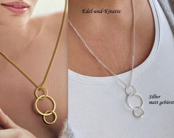 Necklace with 3 rings, gold or silver, fine chain + silver rings, minimalist, medium-length chain, stainless steel, gold circles, gift for, gold chain