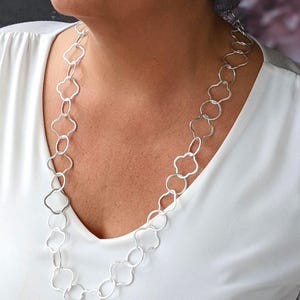 Silver chain, extravagant link chain, chain for long dresses, clover, rings, long chain, statement chain, choker, eyelet chain, jewelry set, wrap chain