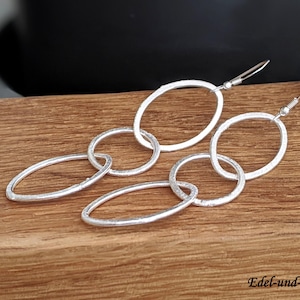 long silver earrings, 925 silver hooks, matte rings, 85 mm long, link earrings XL, silver earrings, extra long earrings, chain earrings oval