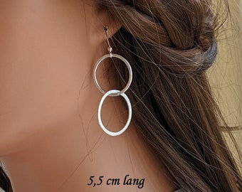 Earrings 2 or 3 rings bubble, 925 silver hooks, silver rings, link earrings, large circles, silver-plated rings, long XL earrings 8 cm, statement