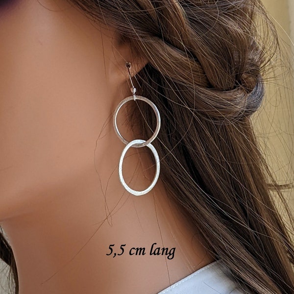 Ohrringe 2 oder 3 Ringe Bubble,925er Silberhaken,Silberringe,Gliederohrringe,große Kreise,versilberte Ringe,lange XL Ohrringe 8cm,Statement