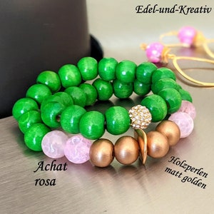 Bracelet green pink, silver or gold colored, wrap bracelet, pearl bracelet, wooden bead bracelet, trendy colors, colorful gold bracelet, natural stone pink, agate