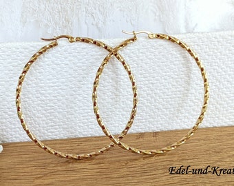 Hoop earrings twisted gold approx. 6 cm, hoop earrings gold-plated stainless steel, twist hoop, earrings, stainless steel jewelry, trend, large circles, light hoop earrings