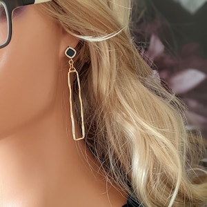 Orecchini in oro, orecchini a bottone neri, micro pavé, lunghi 3,5 cm o 7,5 cm, placcati oro 18 carati, orecchini vistosi, anelli in oro opaco, orecchini pendenti placcati oro