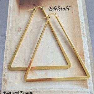 Creolen Gold Dreieck,7 oder 4cm,vergoldetes Edelstahl,eckig,Hexagon,geometrisch,triangle,Edelstahl Schmuck,Trend,XXL Ohrhänger,große Creolen Bild 2