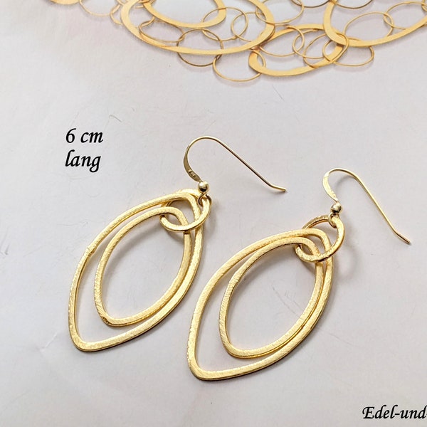 Boucles d'oreilles anneaux ovales dorés, crochets or 925, anneaux or brossé mat, boucles d'oreilles gros maillons 7,5 cm, anneaux plaqués or, boucles d'oreilles XXL, déclaration, moderne