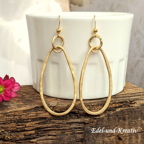 Ohrringe Gold Glieder Ringe 925er vergoldete Fischerhaken, mit Goldkette,lange Statement Ohrringe matt gold,leichte Ohrringe XXL