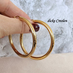 Creolen Gold 5cm oder 6cm,dicke Creolen vergoldetes Edelstahl,big Hoop,Ohrringe,Edelstahl Ohrreifen,Trend, große Kreise,Dicke Huggie Creolen