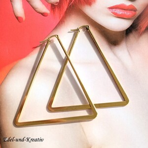 Creolen Gold Dreieck,7 oder 4cm,vergoldetes Edelstahl,eckig,Hexagon,geometrisch,triangle,Edelstahl Schmuck,Trend,XXL Ohrhänger,große Creolen Bild 6