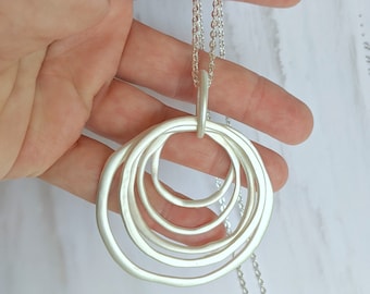 Long chain silver, bright stainless steel, spiral matt silver, pendant large rings, XXL necklace matt silver, statement, chain for sweater, ball chain