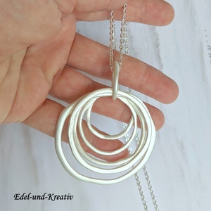 Long chain silver, bright stainless steel, spiral matt silver, pendant large rings, XXL necklace matt silver, statement, chain for sweater, ball chain