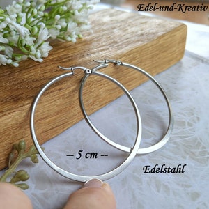 Creolen Silber, 3 cm oder 5cm,Silber matt Edelstahl,Ohrringe Silberringe,Ösen,für jeden Tag,Edelstahl Schmuck,Kreis,Ohrreifen,hypoallergen