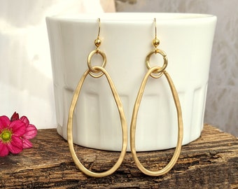 Ohrringe Gold Glieder Ringe 925er vergoldete Fischerhaken, mit Goldkette,lange Statement Ohrringe matt gold,leichte Ohrringe XXL