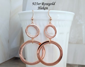 Rosegold Ohrringe,925er Silberrosegold Ohrhaken, Creolen,Ringe Rosegold,Gliederohrring,edle Ohrringe Rotgold,Klapp-Brisuren,Brautschmuck