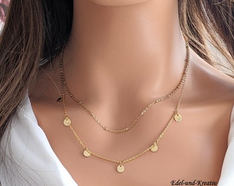 Double layering chain, 18K gold filled stainless steel, 2-row gold chain, beads, gift, lock, coin chain, plate, choker, satellite chain