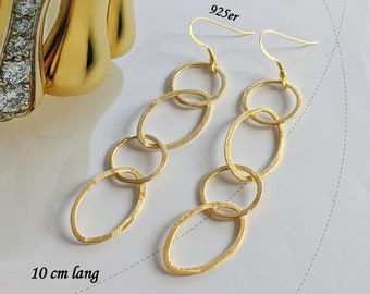 long gold earrings 10 cm, 925 silver hooks, matt gold-plated rings, link earrings XL, gold earrings, extra long earrings, gift for, statement