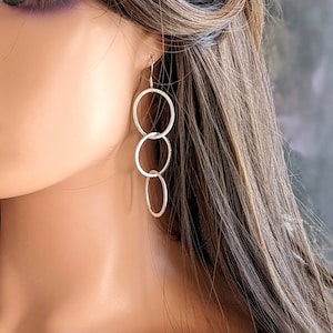 Earrings 2 or 3 rings bubble, 925 silver hooks, silver rings, link earrings, large circles, silver-plated rings, long XL earrings 8 cm, statement image 5