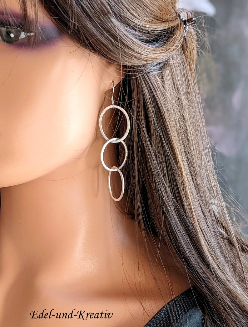 Earrings 2 or 3 rings bubble, 925 silver hooks, silver rings, link earrings, large circles, silver-plated rings, long XL earrings 8 cm, statement image 5