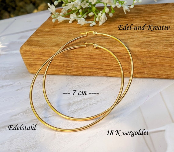 Boucles D'oreilles Créoles 7cm Plaqué Or 18 Carats Bijouxia - Neuf Avec étiquettes