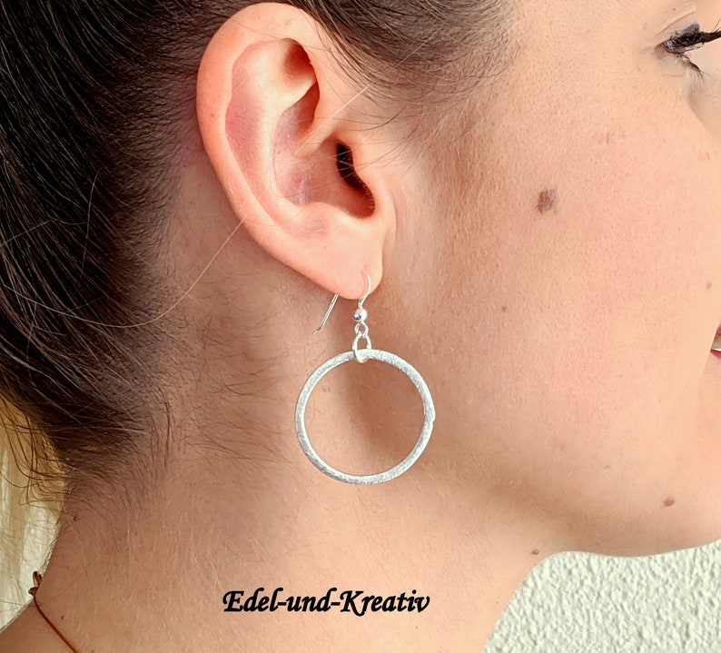 Earrings large silver-plated ring, 925 silver hooks, 5 sizes, silver rings, trendy link earrings, circle, minimal, statement earrings, hoop earrings + kleiner Ring zus.