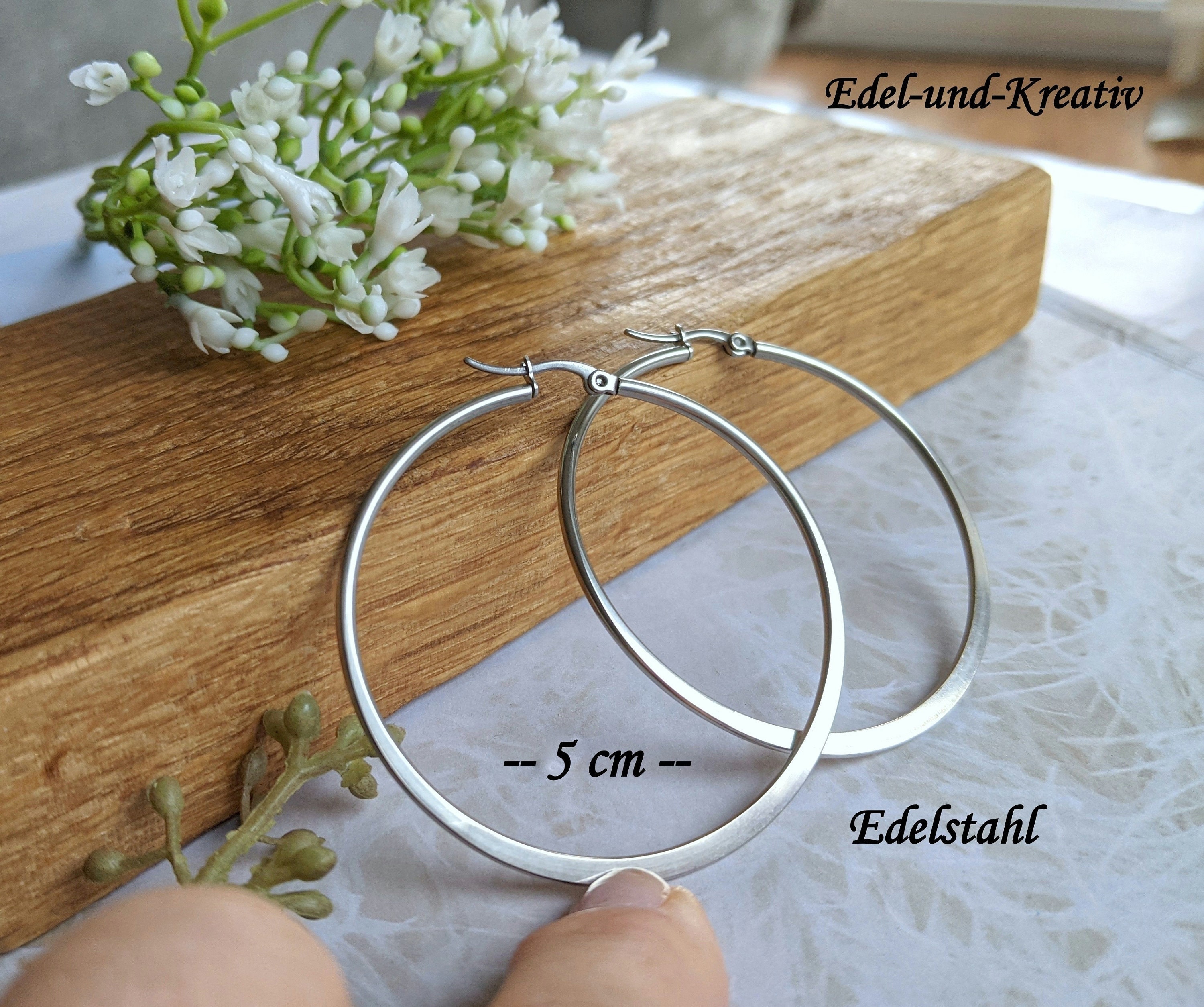 Hoop Earrings Silver, 3 Cm or 5 Cm, Silver Matte Stainless