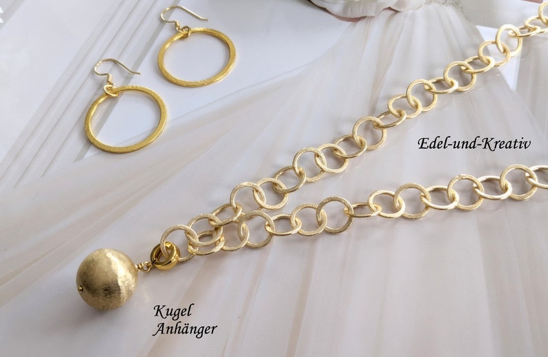 Kette Gold,Ringe matt gebürstete,Collier vergoldet,Statementkette,kurze Goldkette,kleine Goldringe,edle Gliederkette,bubbles,Halskette, NEU Bild 9