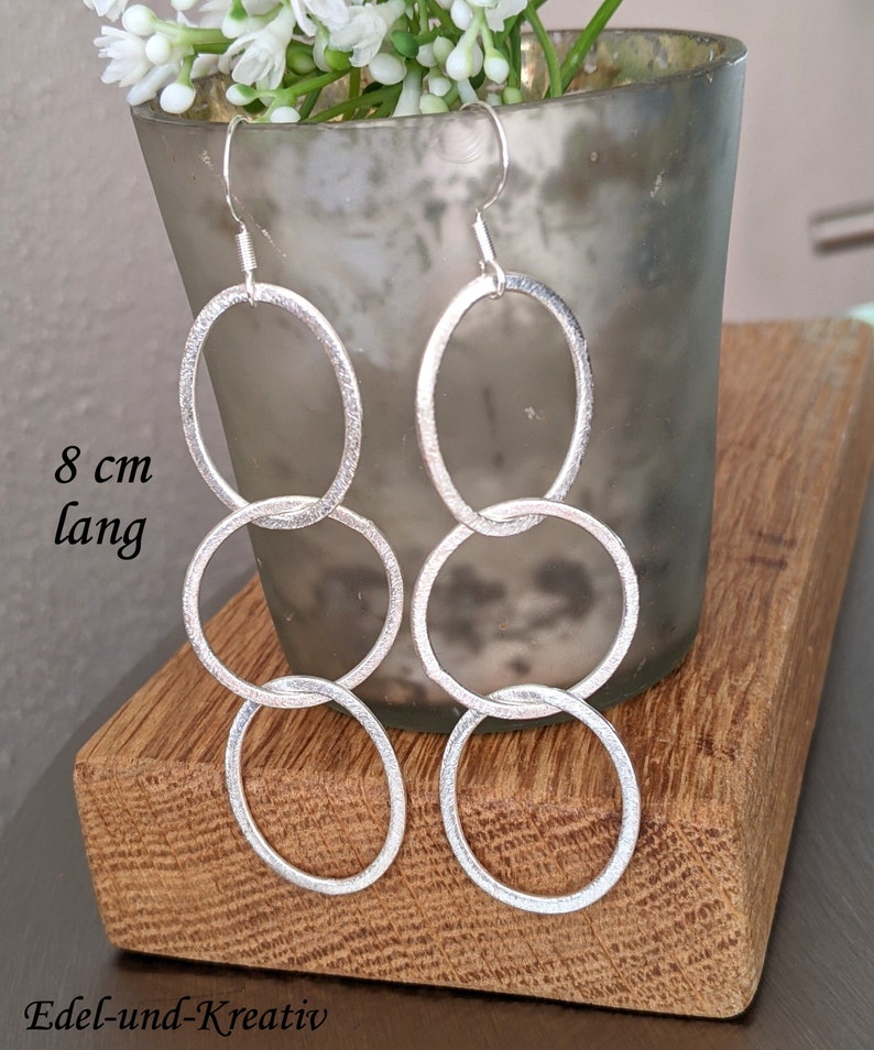 Earrings 2 or 3 rings bubble, 925 silver hooks, silver rings, link earrings, large circles, silver-plated rings, long XL earrings 8 cm, statement 8 Centimetres