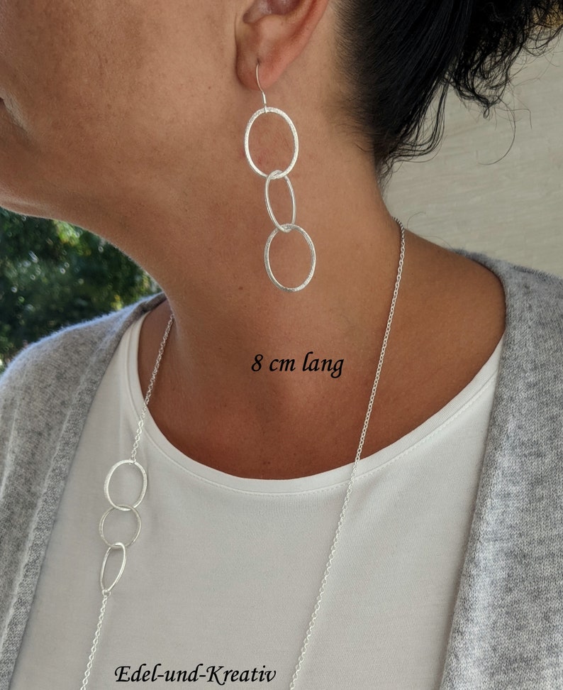 Earrings 2 or 3 rings bubble, 925 silver hooks, silver rings, link earrings, large circles, silver-plated rings, long XL earrings 8 cm, statement image 3