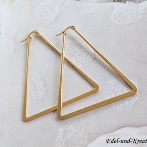 Creolen Gold Dreieck,7 oder 4cm,vergoldetes Edelstahl,eckig,Hexagon,geometrisch,triangle,Edelstahl Schmuck,Trend,XXL Ohrhänger,große Creolen Bild 5