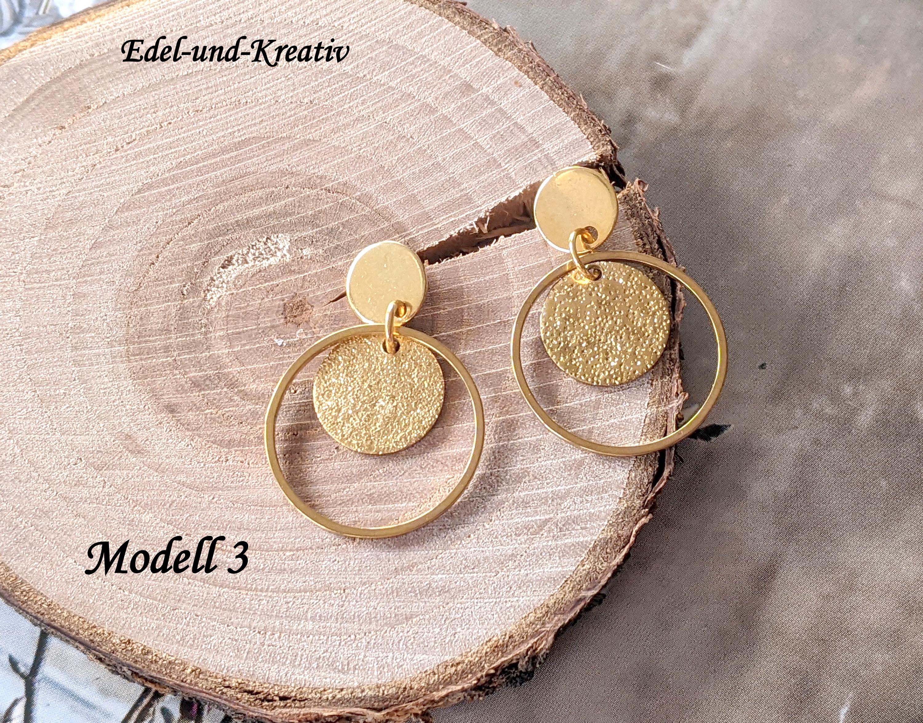 Orecchini a cerchio con disco smaltato - Placcati in oro 18 carati su argento sterling 925 e ottone, cloisonné, pendente unico a forma di fiore smaltato, vintage, retrò - Italia