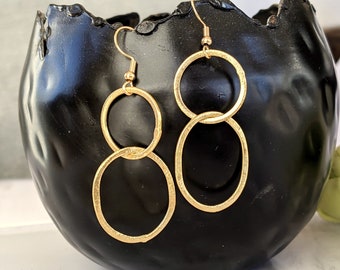 Earrings 2 rings on 925 silver hooks, gold rings, trendy link earrings, gold-plated circles, bubble earrings, statement earrings, round gold creoles