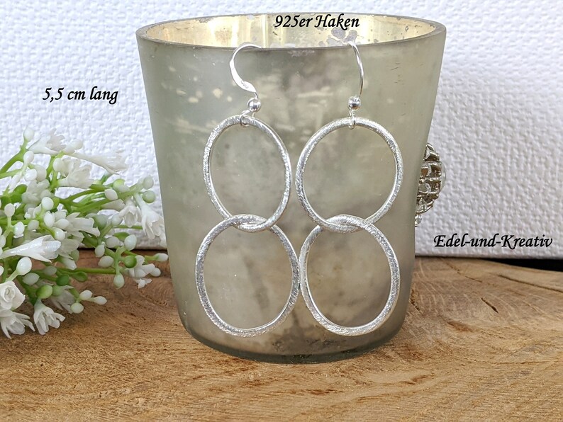 Earrings 2 or 3 rings bubble, 925 silver hooks, silver rings, link earrings, large circles, silver-plated rings, long XL earrings 8 cm, statement image 7