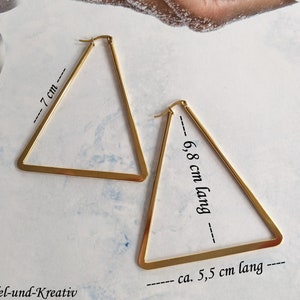 Creolen Gold Dreieck,7 oder 4cm,vergoldetes Edelstahl,eckig,Hexagon,geometrisch,triangle,Edelstahl Schmuck,Trend,XXL Ohrhänger,große Creolen Bild 7