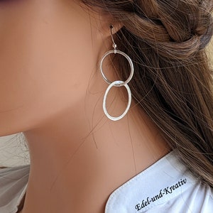 Ohrringe 2 oder 3 Ringe Bubble,925er Silberhaken,Silberringe,Gliederohrringe,große Kreise,versilberte Ringe,lange XL Ohrringe 8cm,Statement Bild 9