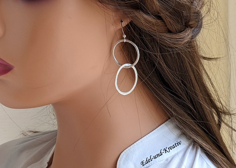 Earrings 2 or 3 rings bubble, 925 silver hooks, silver rings, link earrings, large circles, silver-plated rings, long XL earrings 8 cm, statement image 9