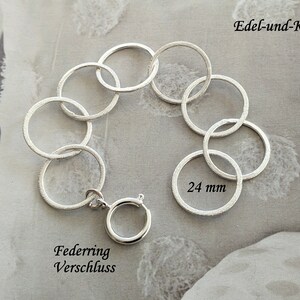 Armband Silber,matt gebürstet,Gliederarmband versilbert,elegant,runde Ringe,Statementarmband,Silberarmband,Silberringe XXL,runde Kreise, 24mm+Federringvers.