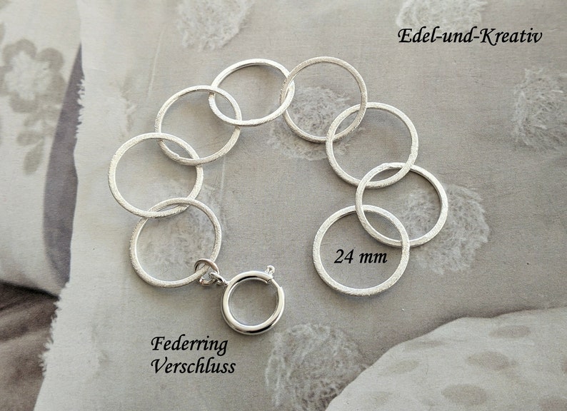 Armband Silber,matt gebürstet,Gliederarmband versilbert,elegant,runde Ringe,Statementarmband,Silberarmband,Silberringe XXL,runde Kreise, 24mm+Federringvers.