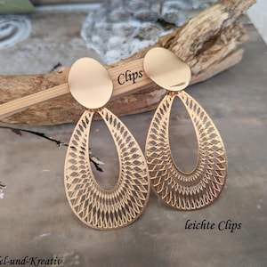 Clips gold, light ear clips, 55 mm, gold earrings, no ear hole, gold-plated ear clips shiny, non-pierced ears, large clips, oriental, gift