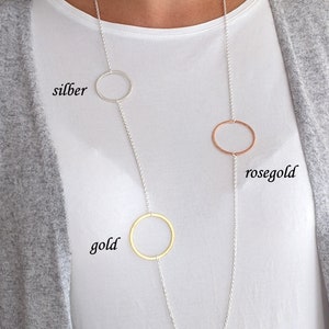 long silver chain, rings silver/gold/rose gold, silver chain XL, circles, chain for long dresses, three-tone necklace, link chain bicolor, noble