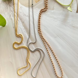 Chaîne à billes en acier inoxydable, chaîne en or, chaîne en argent, chaîne en or rose, chaîne longue basique, chaîne en acier inoxydable, or rouge, chaîne fine plaquée or, chaîne pour pendentifs