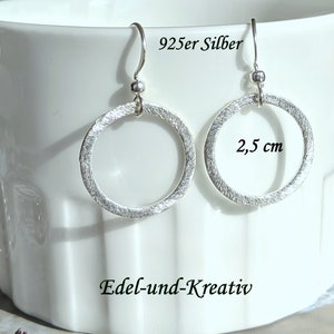 Creolen 925er Sterling Silber matter Ring 2.5cm,echt Silber Kreise,Gliederohrring,Ringe versilbert,schlichte Ohrhänger,leichte Ohrringe,ring Bild 2