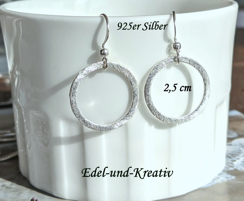 Creolen 925er Sterling Silber matter Ring 2.5cm,echt Silber Kreise,Gliederohrring,Ringe versilbert,schlichte Ohrhänger,leichte Ohrringe,ring Bild 2